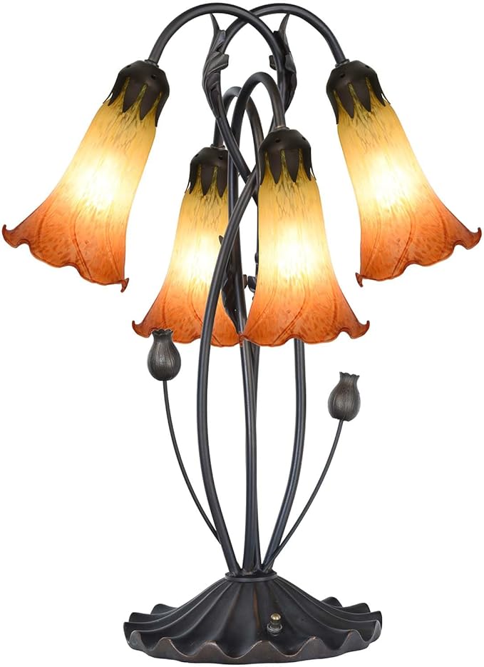 Bieye LS11 Lily Flower Blown Glass Lampshade (Yellow Orange, Opening I.D. 1.26" x O.D. 1.5")