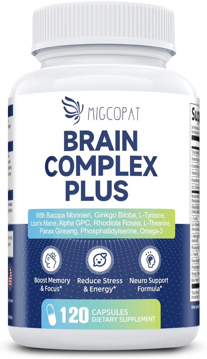 2-Pack Brain Supplements for Memory & Focus | Nootropic with Bacopa, Lion's Mane, Alpha GPC | Mental Clarity & Cognitive Support | Vitamin B6 & B12 – 240 Caps (120/Bottle)