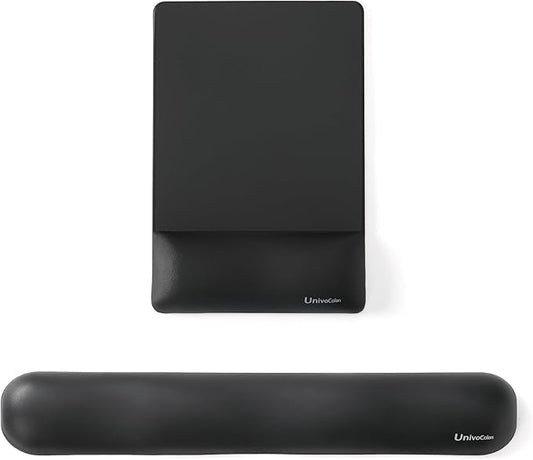 UnivoColors Design-Wave Set of Keyboad Wrist Rest & Mouce Pad,Artificial Sheepskin+Memory Foam+Ergonomic+Anti-Slip Gel, Resilience Support During Work and Gaming,Keyboard Accessory,Black