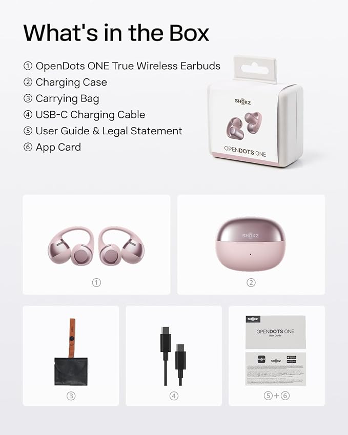 SHOKZ OpenDots ONE - Open-Ear Headphones - Wireless Bluetooth Earbuds with Microphone - Secure, Lightweight, Clip-On Fit - Premium Dolby Audio - Water Resistant - Fast Charging - Up to 40 hrs Playtime