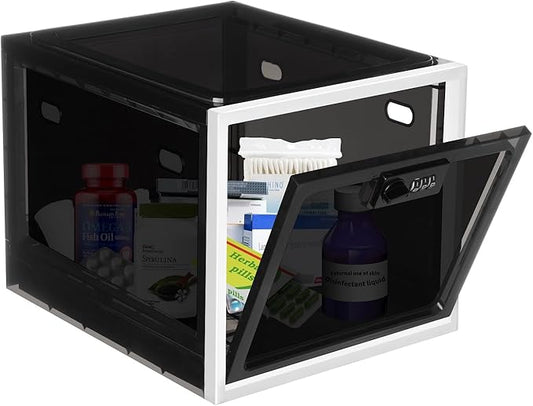 Medicine Lock Box for Safe Medication, Clear Lockable Storage Box for Phone Tablet Office School Home Safety