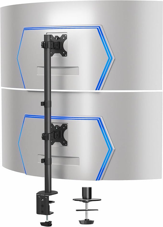 VIVO Dual Vertically Stacked Ultra-Wide Monitor Desk Mount, Extra Tall Heavy Duty Adjustable Stand for 2 Ultrawide Screens up to 45 inches, 25 lbs Per Screen Capacity, Black, STAND-V200R