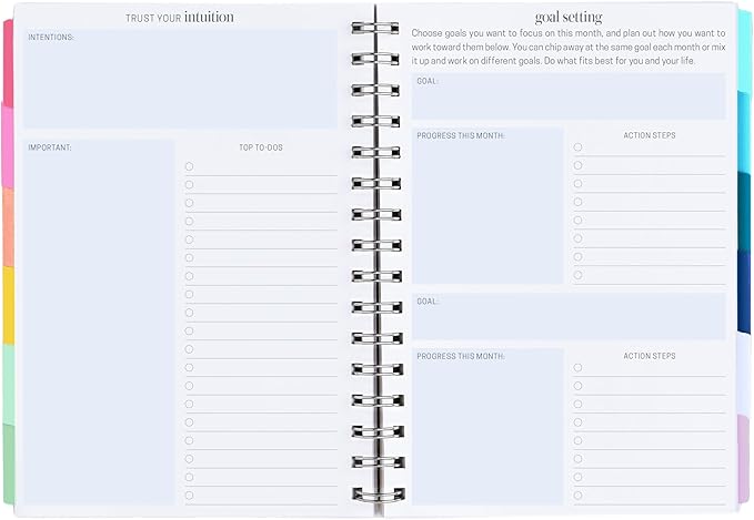 Inspired by Erin Condren A5 Undated Planner, Spiral Bound Daily & Weekly Planner with Monthly Tabs, Portable Organizer for Productivity, Goal Setting, Includes Sticker Sheets, Green Leaves Design