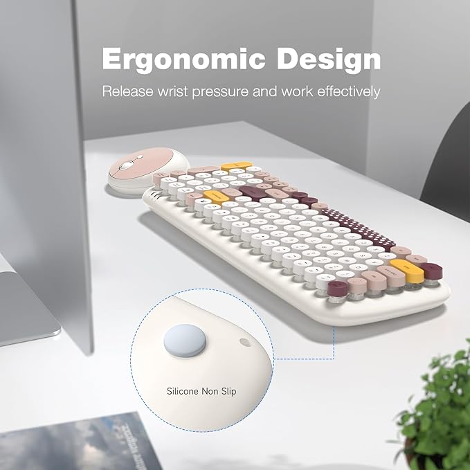 MOFII Wireless Keyboard and Mouse, Typewriter Full Size Keyboard with Number Pad and 2 in 1 USB Connected Mouse for Mac, Windows 7/8/10, Laptop, Desktop, PC, Computer (Off-White)