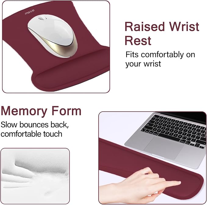 MOSISO Keyboard Mouse Pad Set, Large Gaming Mousepad&Keyboard Wrist Rest&Mouse Wrist Rest&Coaster, Ergonomic Non-Slip Mousepad&Easy Typing Cushion with Memory Foam for Home Office, Wine Red