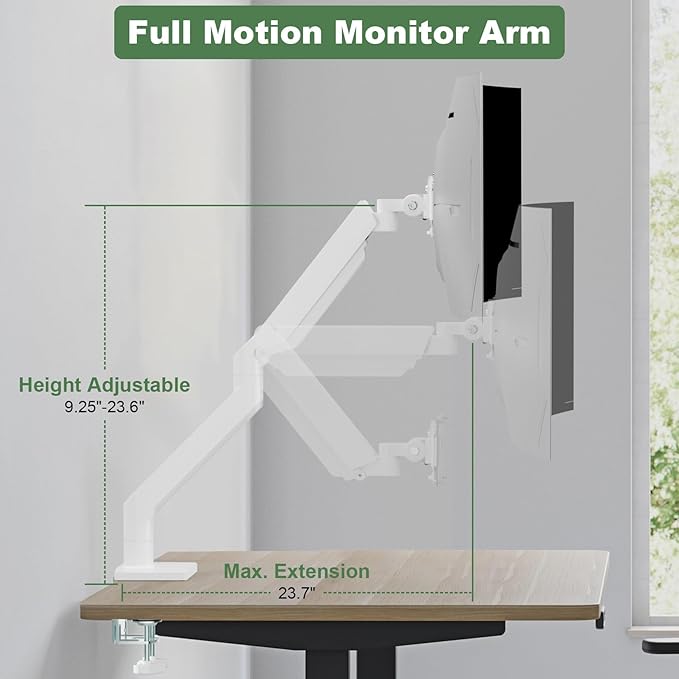 White Monitor Arm for 17”-57” Screens up to 55lbs, Premium Aluminum Ultrawide Monitor Mount for Samsung 49” Odyssey G9 and LG, VESA 75/100mm