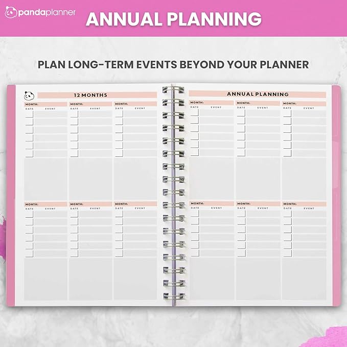 Panda Planner 2025-2026 Undated Daily Planner with Hourly Schedule 5.75" x 8.25" – 90 Days Daily Journal with Spiral Binding – To Do List Notebook with Habit Tracker for Home/Office Supplies – Pink