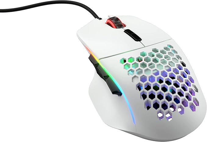 Glorious Gaming Model I Wired Gaming Mouse - 69g Superlight, 2 Swappable Buttons, RGB, PTFE Feet, 9 Programmable Buttons, Side Thumb Rest - White