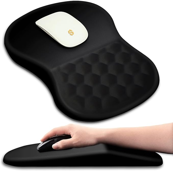 Ergonomic Mouse Pad with Wrist Rest Support, Massage Design Mouse pad Relief Carpal Tunnel Pain, Entire Memory Foam Non-Slip Mouse Pad, Computer Mouse Pads for Wireless Mouse Pad, Black