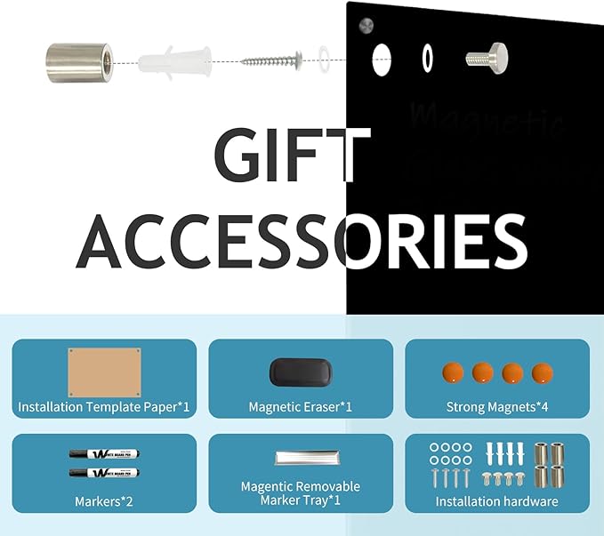 Glass Black Board Magnetic Dry Erase Board - Black Board 48 x 36 Inches Wall Mounted Glass Blackboard, Large Frameless Glass Black Board for Wall Office, Home & School