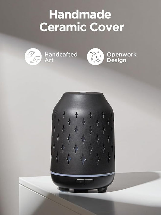 InnoGear Aromatherapy Diffuser, 150ml Ceramic Diffuser Ultrasonic Humidifier Cool Mist Essential Oil Diffusers for Home Air Diffuser with 2 Mist Modes Waterless Auto Off, Black