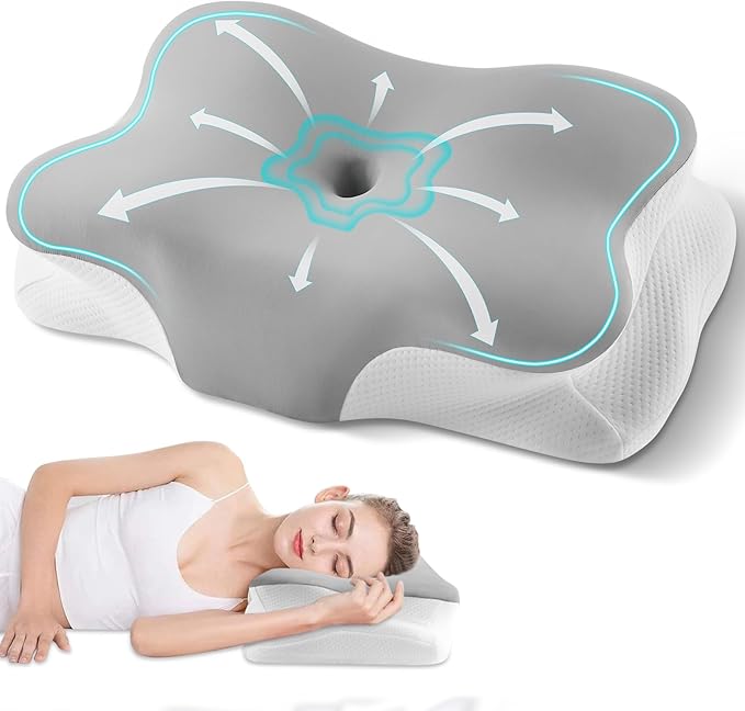 Cervical Neck Pillow, Ergonomic Side Sleeper Pillow for Neck Support, Cooling Memory Foam Pillows for Sleeping, Contour Orthopedic Bed Pillows for Side Back Stomach Sleepers with Removable Pillowcase