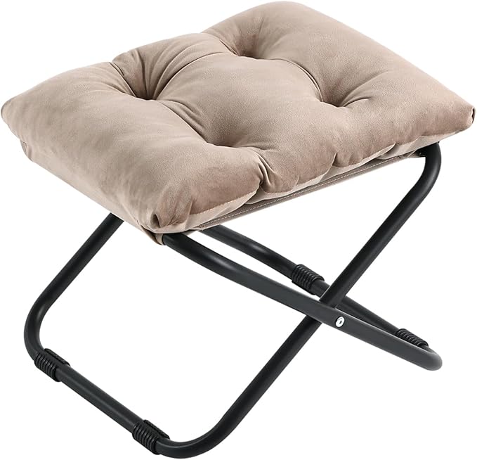 LITA Folding Footrest Stool, Portable Ottoman Foot Rest, Upholstered Small Foldable Ottoman Stool with Detachable Thick Cotton Cushion Padded Sofa Stool for Living Room, Bedroom, Khaki
