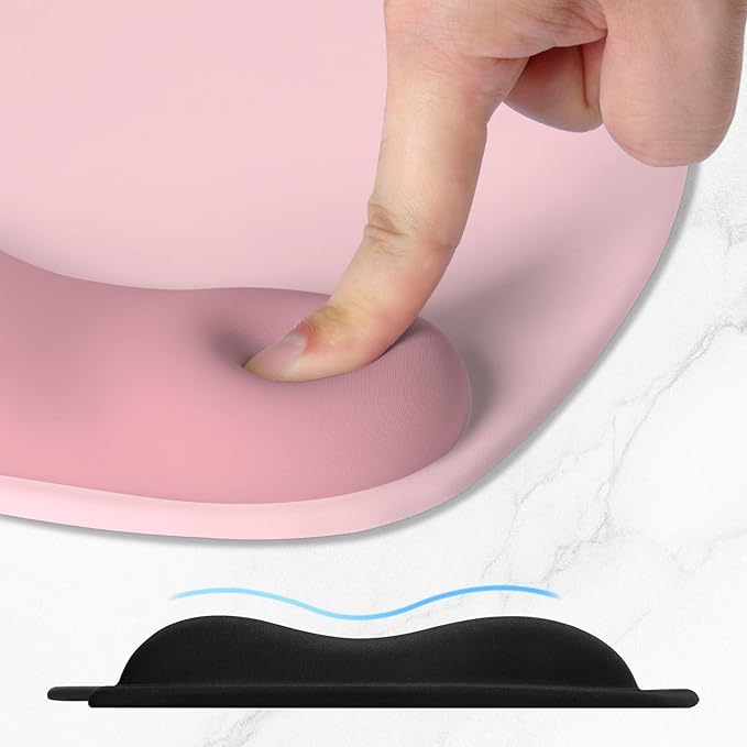 ITNRSIIET Ergonomic Mouse Pad, Cushioned Gel Wrist Rest, Non-Slip Base, Smooth Surface, Cute Multi-Color, 9.5 x 8.2 in, Pink Accent