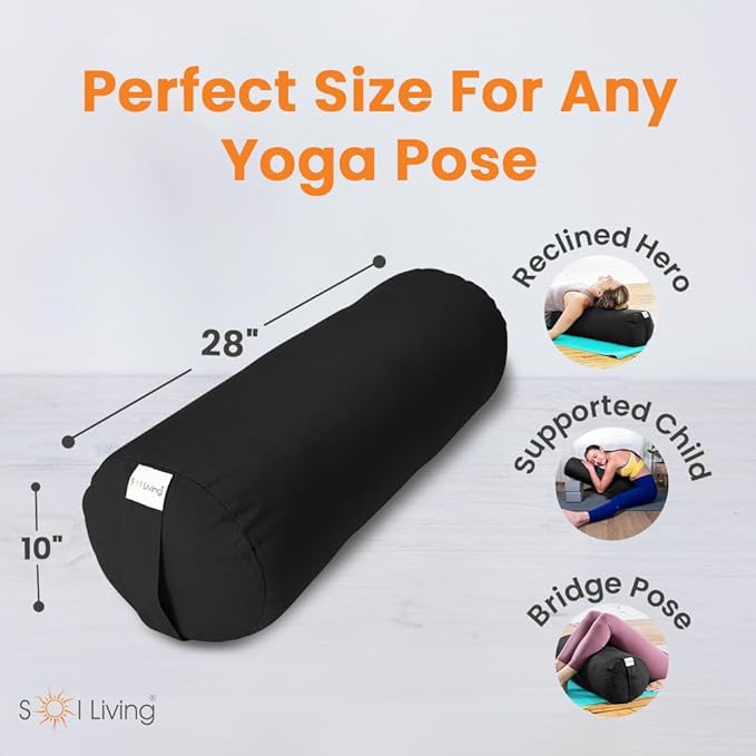 Sol Living Yoga Bolster Pillow for Restorative Meditation - 100% Cotton Cylindrical Cushion with Washable Cover for Balance Support in Asana Poses