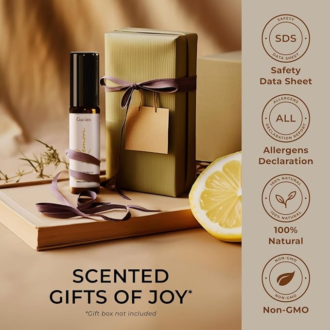 Gya Labs Lemon Essential Oil Roll on for Skin - Refreshing Lemon Perfume Oil for Women & Men, 100% Pure Natural, Aromatherapy, Travel Size (0.34 Fl Oz)