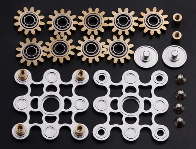FREELOVE Gear Metal Fidget Spinner Toys for Adults, Small Mini Tiny Pockget Figette, Bike Chain, Copper Brass Hands Gyro, Quiet Silent Cool Cube for Anxiety Men (9 Gears Linkage, Silver-Brass)