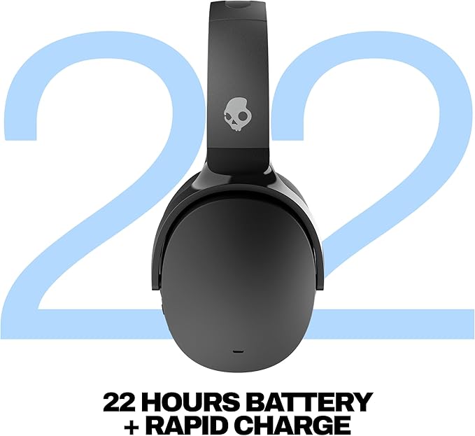 Skullcandy Hesh ANC Wireless Over-Ear Bluetooth Headphones with Extra USB-C Charging Cable, Active Noise Canceling, 22 Hrs Battery, Foldable Lightweight Design, Microphone iPhone Android - True Black