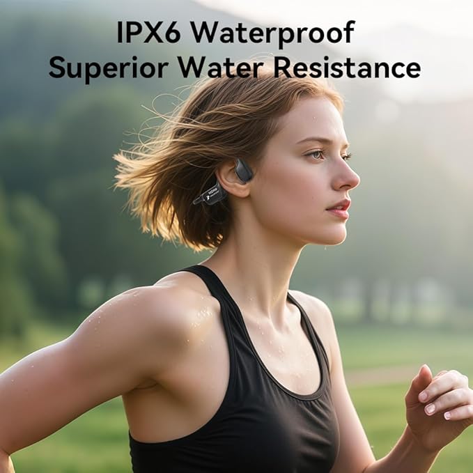 Bone Conduction Headphones, Open Ear Headphones Bluetooth5.4 with Mic, 15H Playtime, IPX6 Sweat Resistant Wireless Earphones, for Workouts and Running, Black