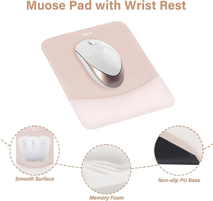 MOSISO Wrist Rest Support for Mouse Pad&Keyboard Set, Rectangular Ergonomic Mousepad Non-Slip Base Home/Office Pain Relief&Easy Typing Pad with Neoprene Cloth&Raised Curved Memory Foam, Apricot