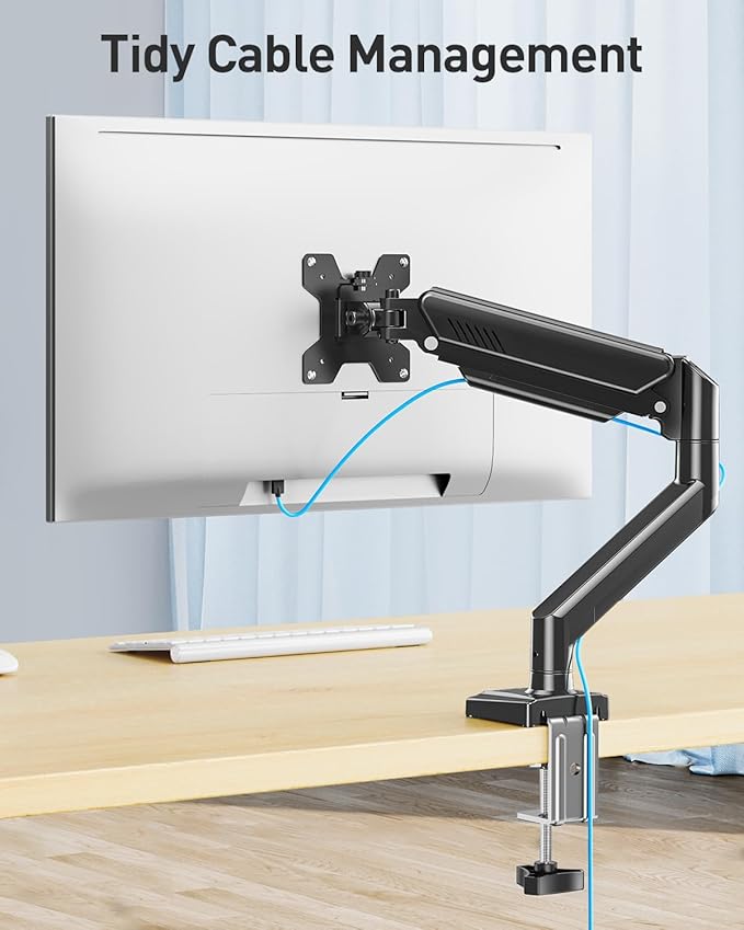 Single Monitor Arm Desk Mount Fits 13 to 32 inch Computer Screens, Holds 4.4 to 22lbs Display VESA Mount, Adjustable Monitor Stand with Clamp/Grommet Mounting Base, 75/100mm Bracket, Black, Freelift