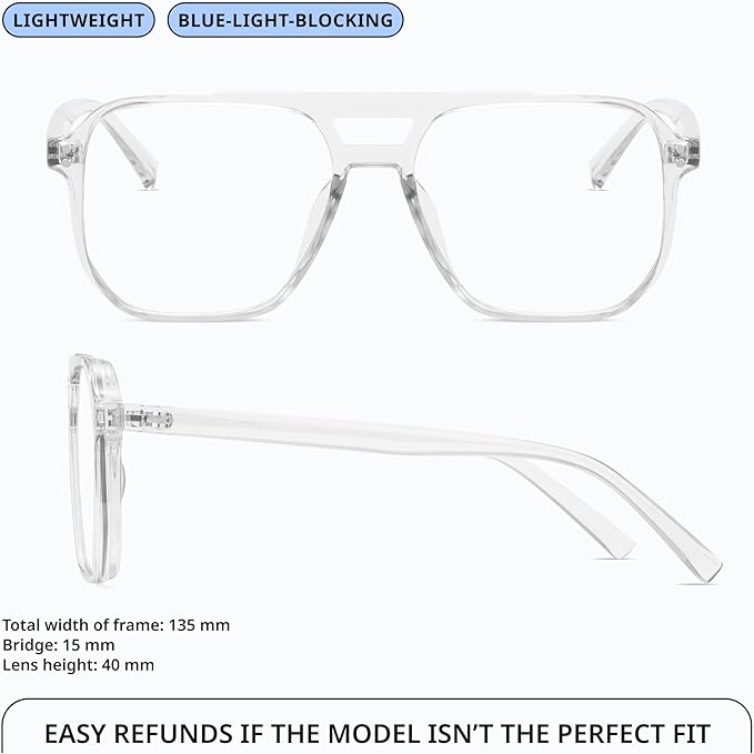 livho Vintage Aviator Blue Light Blocking Glasses, Fashion Oversized Frames with UV Protection Coating, Unisex Design