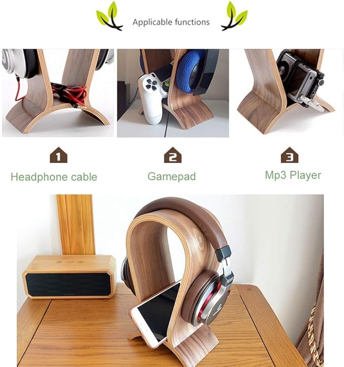 Headphone Stand Wood, Headset Stand for Desk, Walnut Gaming Headphone Holder Compatible for Sennheiser, Bose, Beats, Razer, AKG, Airpod Max, HyperX, Sony PS4 et.