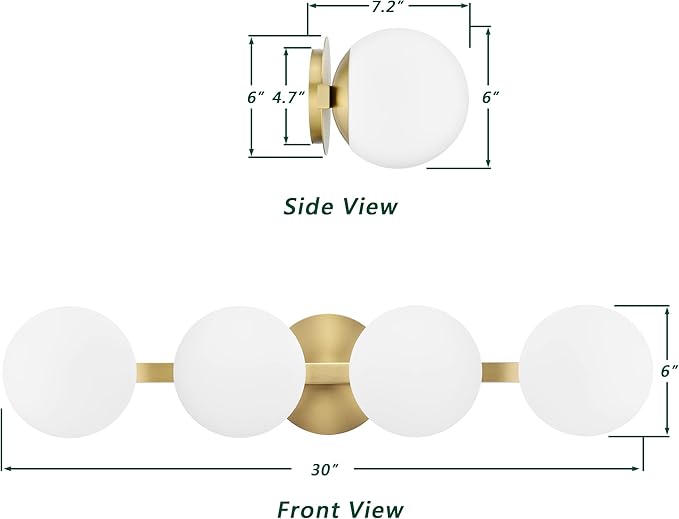 Bathroom Vanity Light Fixtures, Modern 4 Lights Globe Wall Sconce Lighting Aged Brass, Porch Wall Mount Light Fixture for Bathroom, Mirror Cabinets Hallway Stairs (Aged Brass, 4-Light)