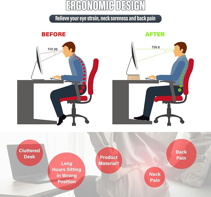 21in Large Single Monitor Stand，Desk Shelf Monitor Stand Ergonomic Height，Premium Natural Bamboo Wood Computer Stand Monitor Riser for Your Desktop，PC, Printer, Computer，Laptop，No Assembly Required