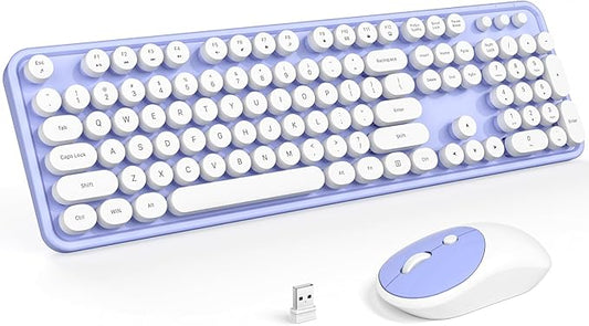 MOFII Wireless Keyboard and Mouse Combo, Typewriter Full-Sized Retro Keyboard and 2.4GHz Connected Mouse for Windows, Computer, Desktop, PC, Notebook, Laptop (Purple)