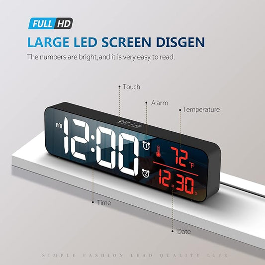 Digital Clock, Clock for Bedroom, Digital Wall Clock, Clocks for Living Room Decor, Desk Clock, Table Clock, Digital Clock Large Display, Smart Alarm Clock for Office Red (Wired Black+Red Digit)