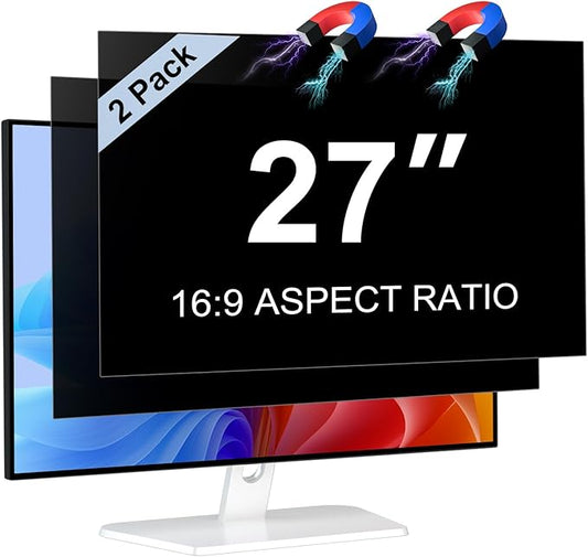 [2 Pack] Magnetic 27 Inch Privacy Screen for 16:9 Aspect Ratio Widescreen Computer Monitor, Anti Glare Blue Light Protector Shield Filter for Eyes, Removable Computer Monitor Privacy Screen 27 inch