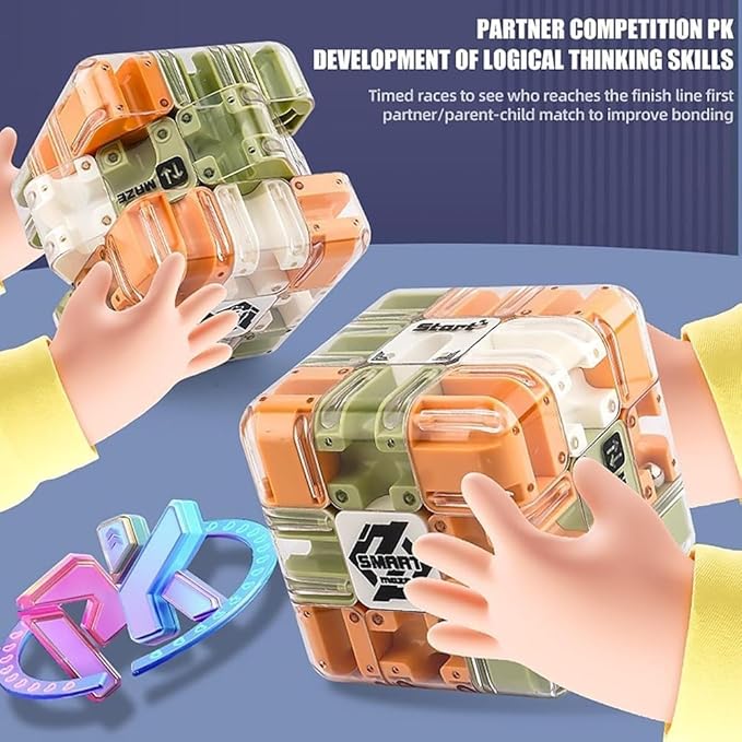Large Labyrinth 3D Puzzle Maze Cube, Magic Cube Maze Ball Puzzle, Challenging Logic Puzzles Ball Stress Cubes, Stress Relief Toys Adults, Educational Focus Game Gift for Adults Teens (Style A)