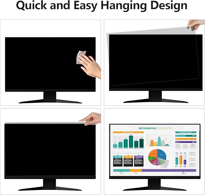 RedANGEL 【2 Pack】 22 Inch Privacy Screen Protector (Compatible with 20", 20.2", 21.5", 21.6") for 16:9/16:10 Widescreen Monitors-Blue Light Blocking,Hanging Design, Anti-Scratch for Desktop Computers