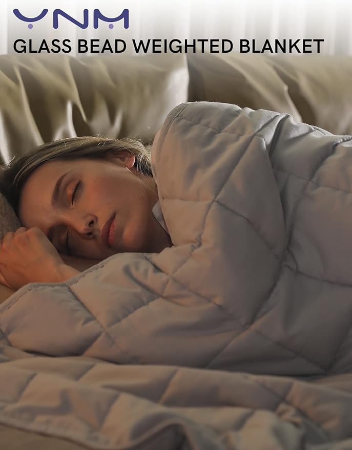 YnM Weighted Blanket — Heavy 100% Oeko-Tex Certified Cotton Material with Premium Glass Beads (Light Grey, 60''x80'' 22lbs), Suit for One Person(~210lb) Use on Queen/King Bed