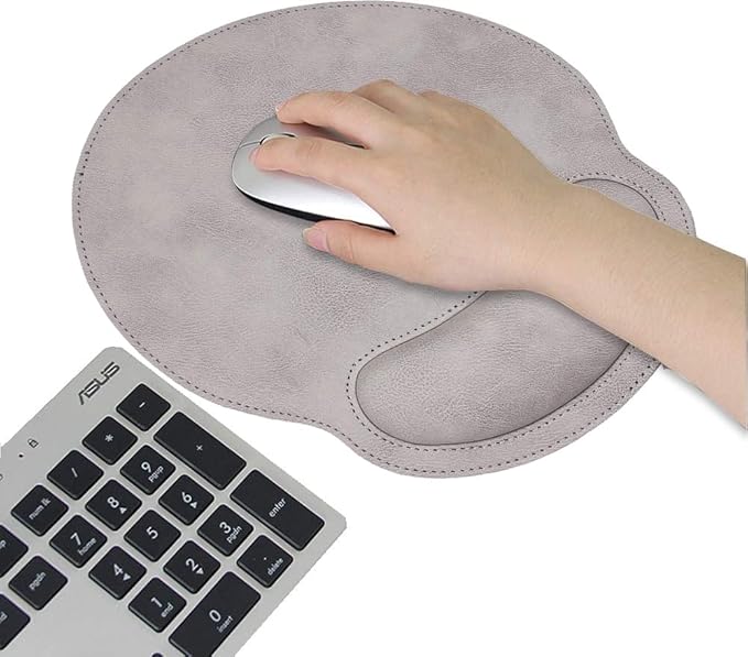 RICHEN Ergonomic PU Leather Mouse Pad with Wrist Support,Comfort Memory Foam,Waterproof Surface，Non- Slip Rubber Base for Computer Laptop & Mac,Lightweight Rest for Home,Office & Travel (Gray White)