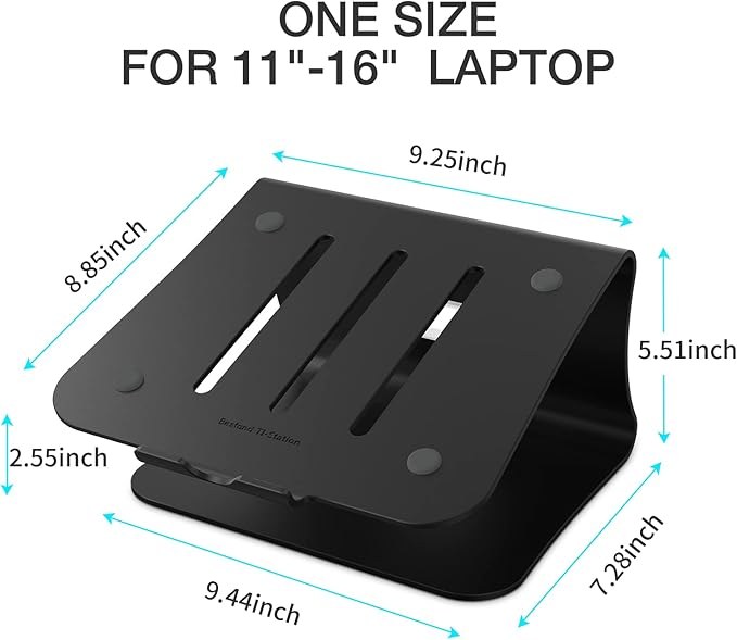 Laptop Stand, Aluminum Notebook Holder Riser Heat-Vent for MacBook Air/Pro, Dell, HP, Lenovo, Microsoft Surface, Samsung 11-16 inches Notebook (Black)