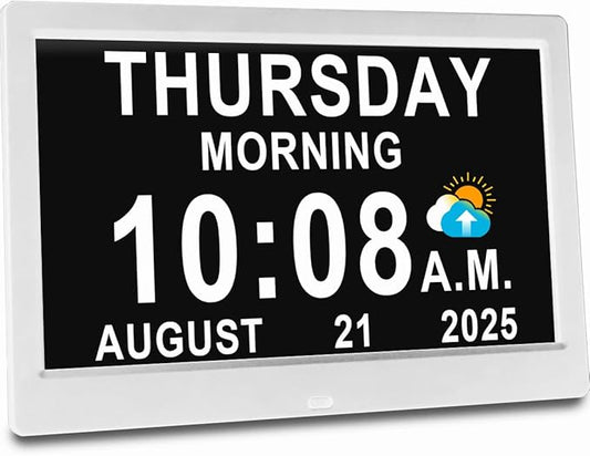 11.5 Inch Extra Large Digital Talking Clock with 19 Alarms, Auto DST, Talking Time, 20 Custom Reminders, 10-Level Auto Dimmer, Day Date Calendar Clock for Seniors Dementia Alzheimers', with Remote