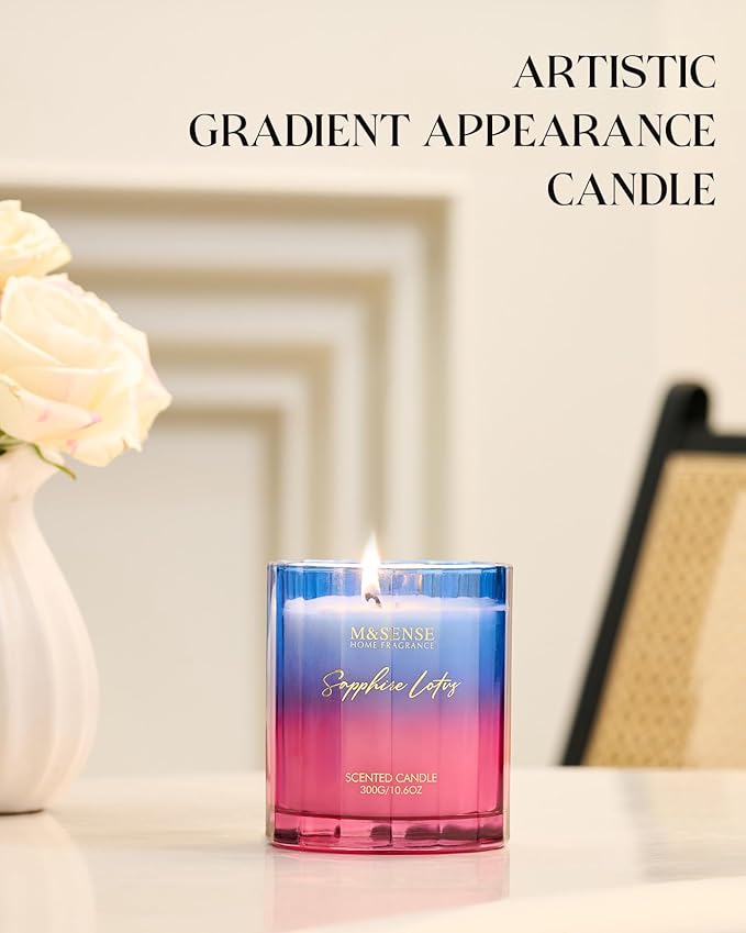 M&SENSE Summer Water Lily Scented Candle, 10.6oz Natural Soy Wax Non Toxic 60-Hour Burn Time Cotton Wick Aromatherapy Candle for Women, Housewarming & Luxury Gifts