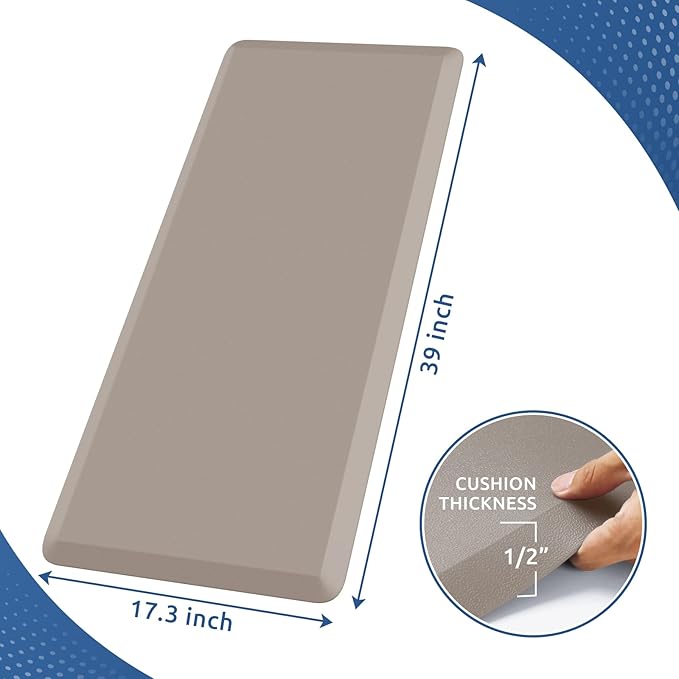 KitchenClouds Kitchen Mat Cushioned Anti Fatigue Kitchen Rug 17.3"x39" Waterproof Non Slip Kitchen Rugs and Mats Standing Desk Mat Comfort Floor Mats for Kitchen House Sink Office (Khaki)