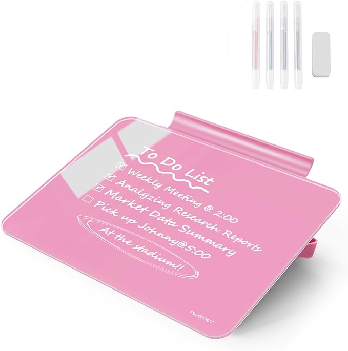 TSJ OFFICE Small Desktop Whiteboard - Glass Dry Erase Board 8 X 6 Inches Tabletop Easel Whiteboard with Stand, Desk Board Buddy for Artist, Teacher and Student