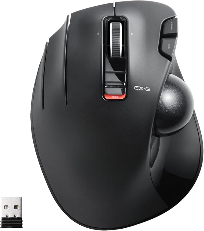 ELECOM EX-G Left Handed Trackball Mouse, 2.4 GHz USB Wireless, Ergonomic, Thumb Control, Tracking Roller Ball, 6 Programmable Buttons, Tilt Scroll