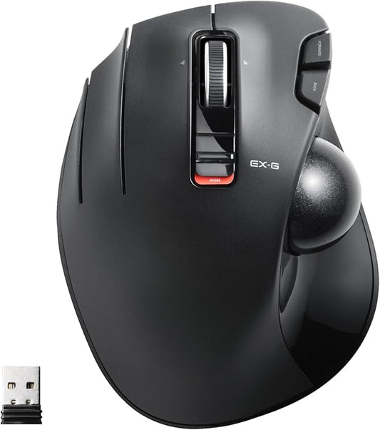 ELECOM EX-G Left Handed Trackball Mouse, 2.4 GHz USB Wireless, Ergonomic, Thumb Control, Tracking Roller Ball, 6 Programmable Buttons, Tilt Scroll