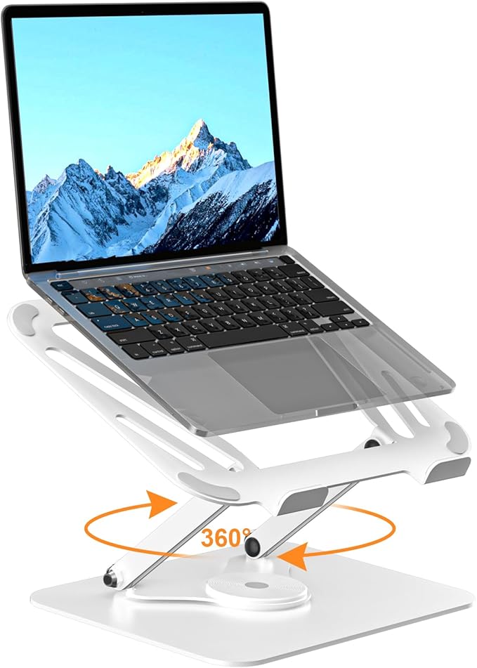 suptek Laptop Stand for Desk, Adjustable Computer Notebook Stand with 360° Rotating Base, Ergonomic Laptop Riser for Collaborative Work, Foldable & Portable Laptop Stand,fits for 11-17" Laptops,White