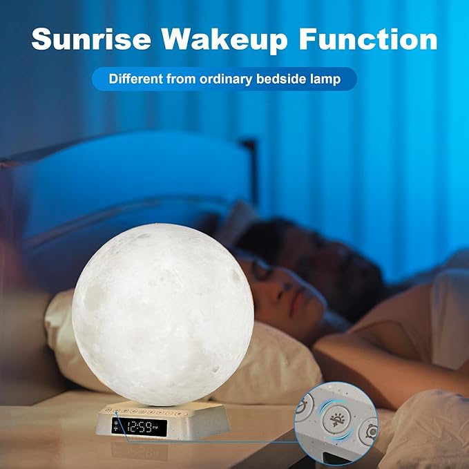 Sunrise Alarm Clock Wake up Light Alarm Clock lamp Clock 3 Color Adjustable Mood Light Built-in White Noise nightstand Lamp for Livingroom Bedroom Office Reading Working Moon Lamp Not Support APP