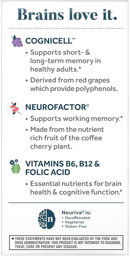 NEURIVA Memory 3D Brain Supplement - Nootropic Capsules for Memory, Focus & Cognitive Function - Short Term, Long Term, & Working Memory Support - 50ct - Pack of 2