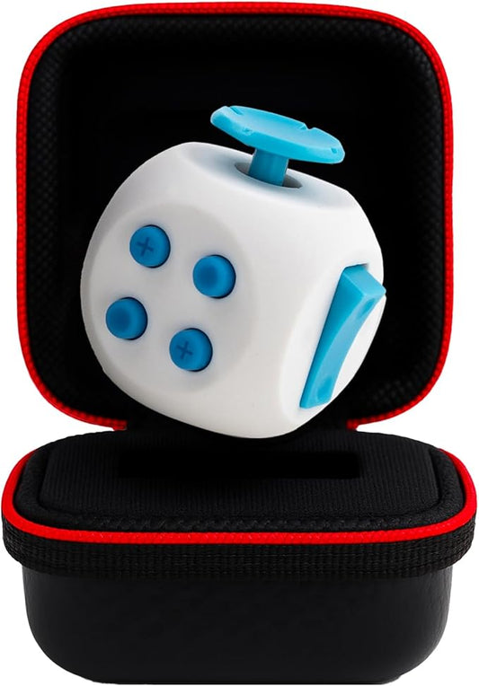 PILPOC theFube Fidget Cube, 6-Sided Stress Relief Infinity Cube for Adults & Kids, Boosts Concentration, Mindfulness Aid, Silent & Audible Modes, Includes Carry Case for Portability (Pearl-Sapphire)