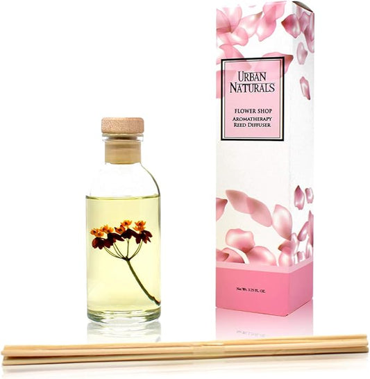 Urban Naturals Flower Shop Reed Diffuser Gift Set | Violets, Daisies, Hyacinth & Rose Fragrance Notes | Real Flower Inside The Bottle! Made in The USA | Great Gift for Mom