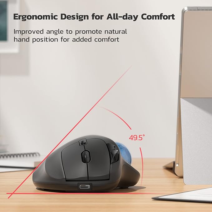 Nulea M501 Wireless Trackball Mouse, Rechargeable Ergonomic, Easy Thumb Control, Precise & Smooth Tracking, 3 Device Connection (Bluetooth or USB Receiver), Compatible for PC, Laptop, Mac, Windows.
