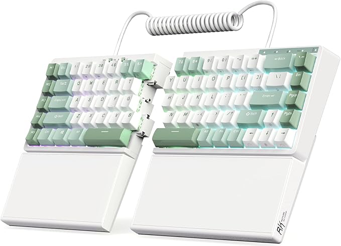 RK ROYAL KLUDGE RKS70 Ergonomic Split Mechanical Keyboard, Wireless Bluetooth/2.4G/Wired Keyboard with Wrist Rest, 75% RGB PC Gaming Keyboards for Win/Mac, Hot Swappable Silver Grey Switches, White